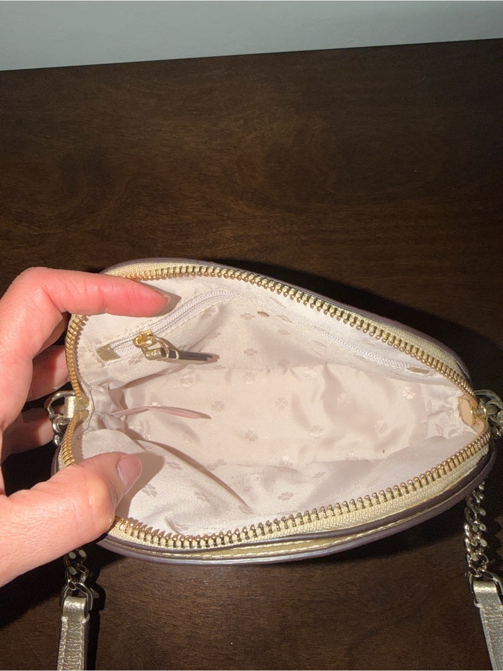 kate spade gold pebbled leather crossbody with chain strap - Picture 3 of 9